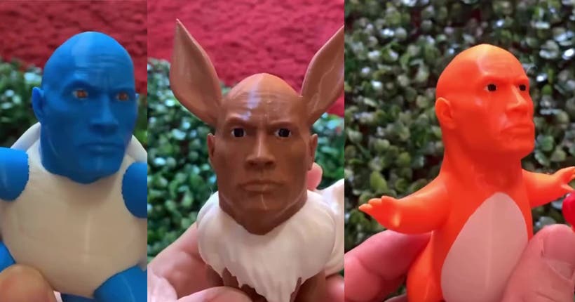 La tête de The Rock sur des figurines Pokémon est tout ce dont on avait besoin pour Noël