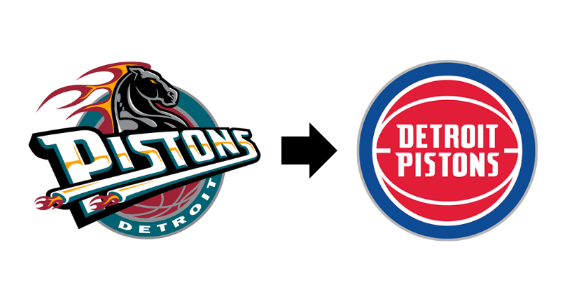 <p>© NBA / Logo Detroit Pistons 1996-2005 vs le logo actuel</p>
