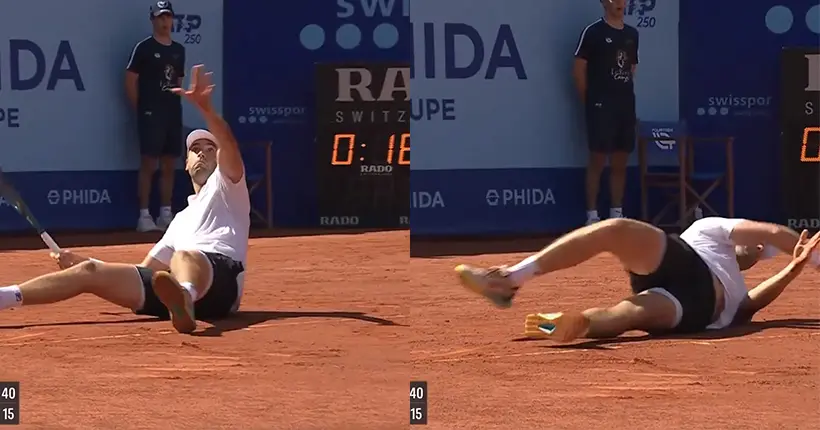 Tennis : le Français Quentin Halys sort un coup droit de l’espace alors qu’il a les fesses sur la terre battue