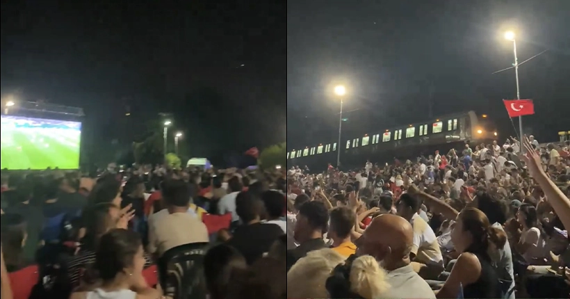 À Istanbul, un train s’est arrêté en pleine voie pour regarder sur grand écran le match Autriche-Turquie