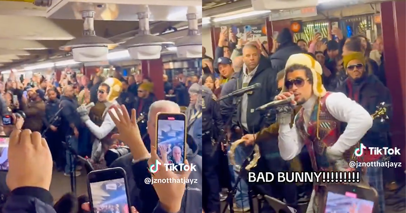 Oui, c&amp;#8217;est bien Bad Bunny qui chante ses nouveaux morceaux dans le m&eacute;tro new-yorkais