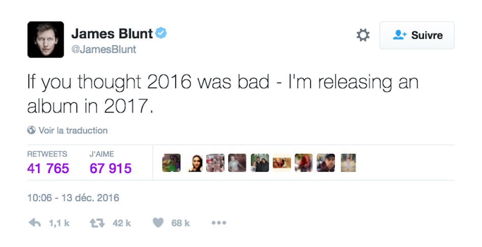 James Blunt est (toujours) l'artiste le plus drôle sur Twitter