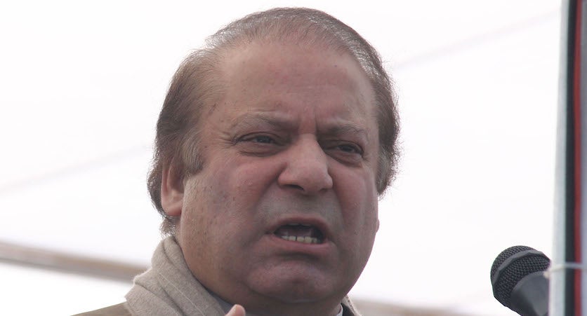 LAHORE, PUNJAB, PAKISTAN - 2015/01/31: Prime Minister of Pakistan Mian Muhammad Nawaz Sharif giving speech during the passing out parade first batch of 421 Corporals, including 16 women, have successfully completed their training Counter Terrorism Force(CTF) at Elite Police Training School in Lahore. The new force -the first of its kind- has been given special training on how to counter terrorism by Pakistans Army. The first batch of the Punjab Elite Police Force (PEPF) completed their nine month long training course in the fields of investigation, intelligence and special operations. (Photo by Rana Sajid Hussain/Pacific Press/LightRocket via Getty Images)