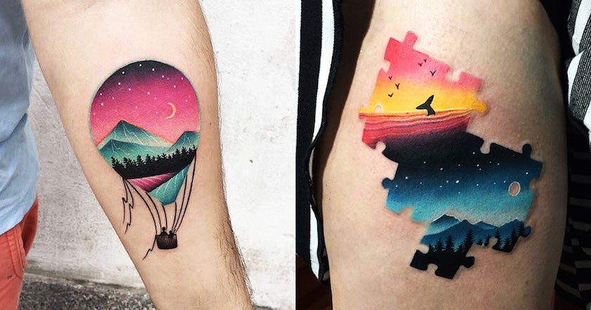 Découvrez Daria Stahp et ses tatouages colorés en surimpression